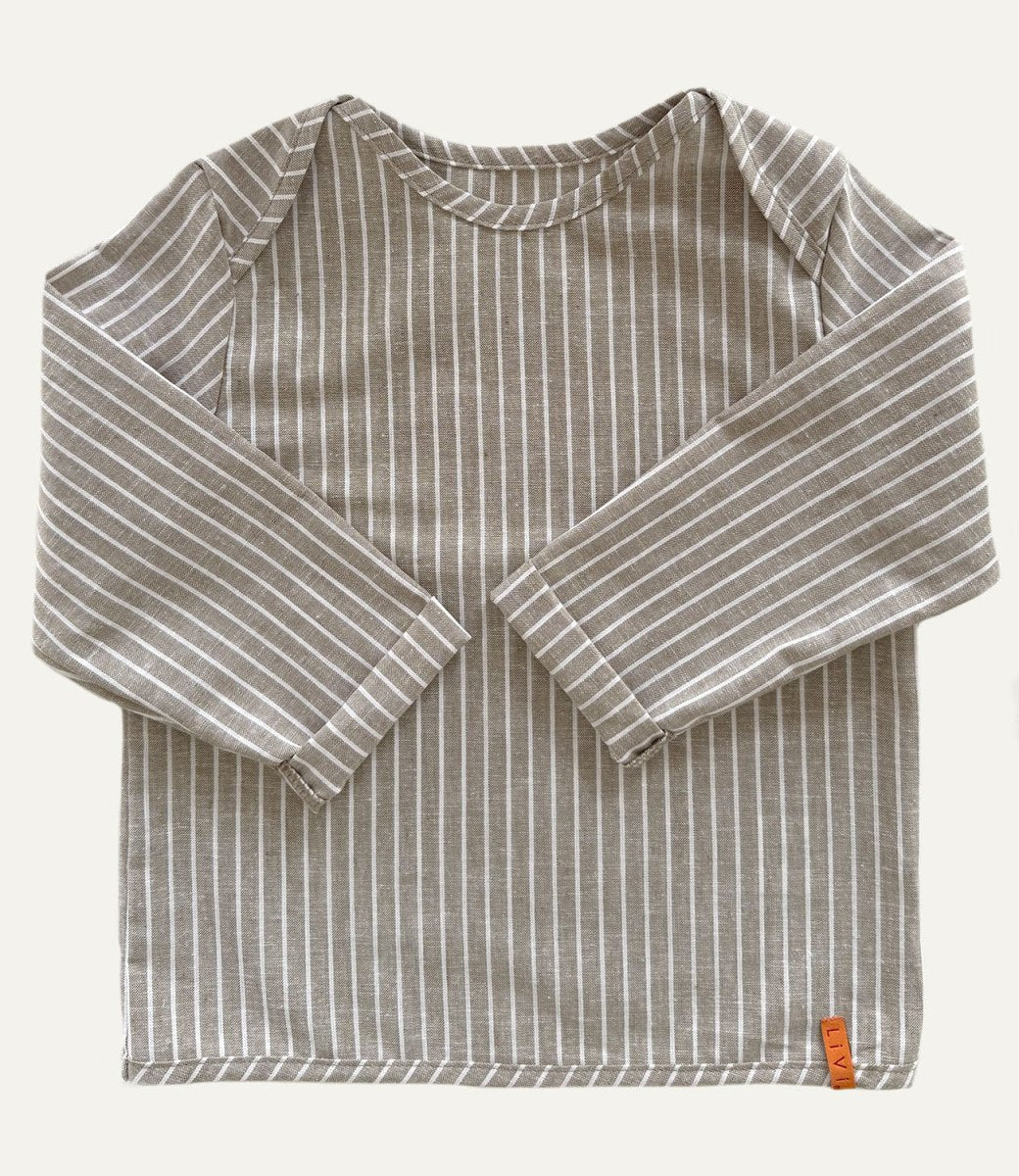 LEINENHEMD KHAKIGRAU STRIPES