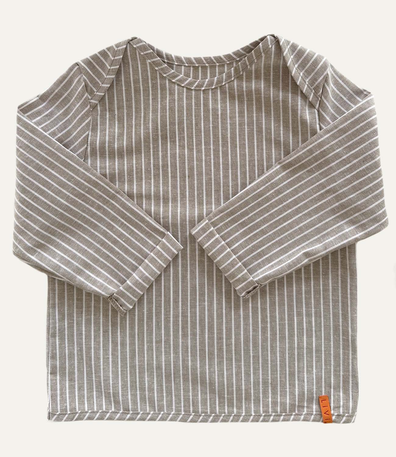 LEINENHEMD KHAKIGRAU STRIPES