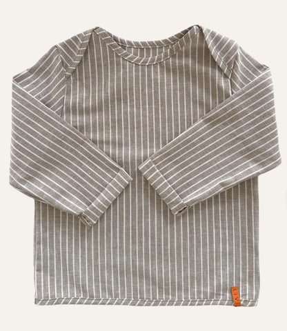 LEINENHEMD KHAKIGRAU STRIPES