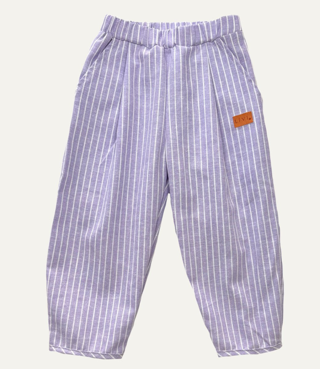 LEINENHOSE BAGGY FLIEDER STRIPES