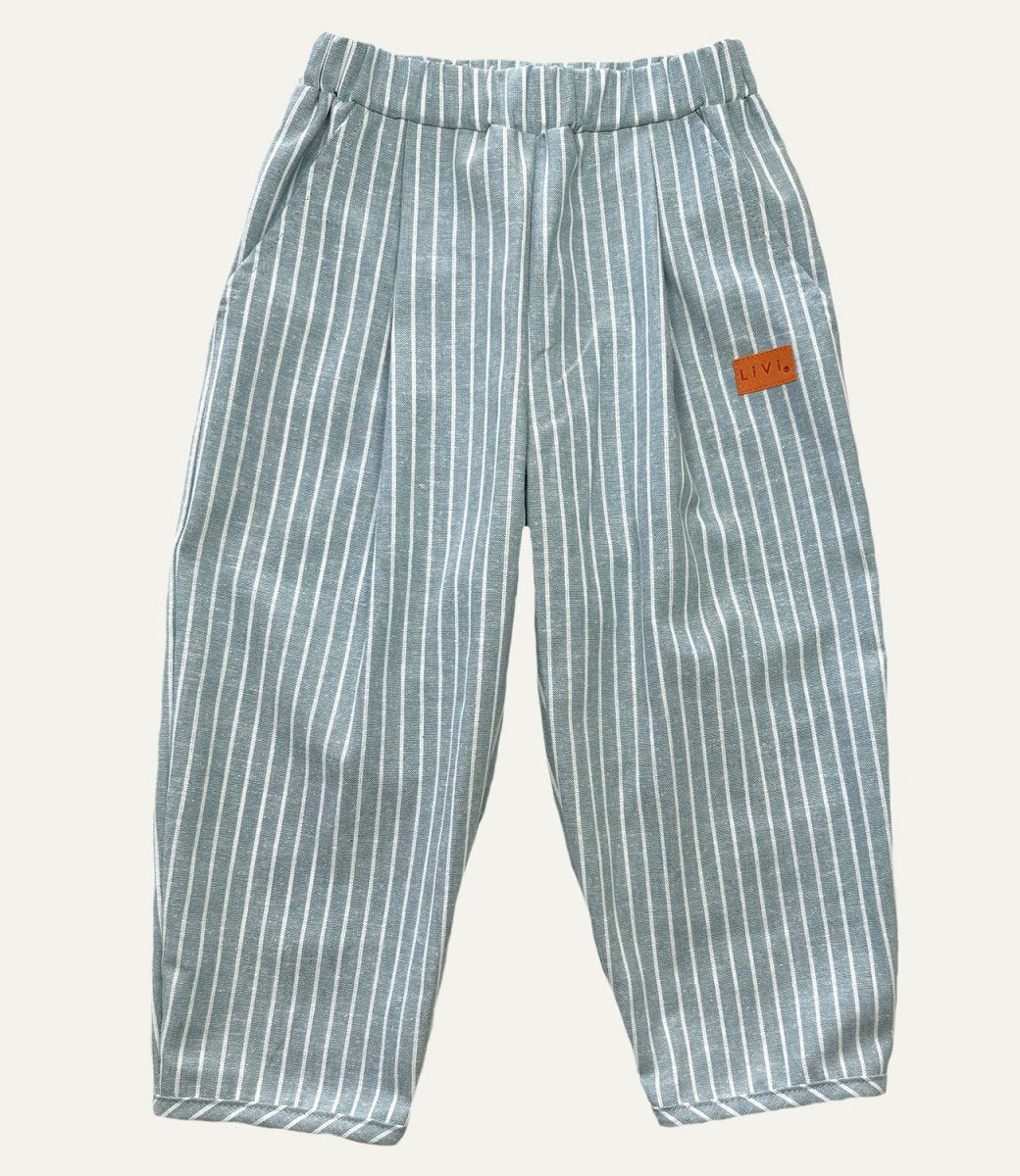 LEINENHOSE BAGGY GRAUBLAU STRIPES