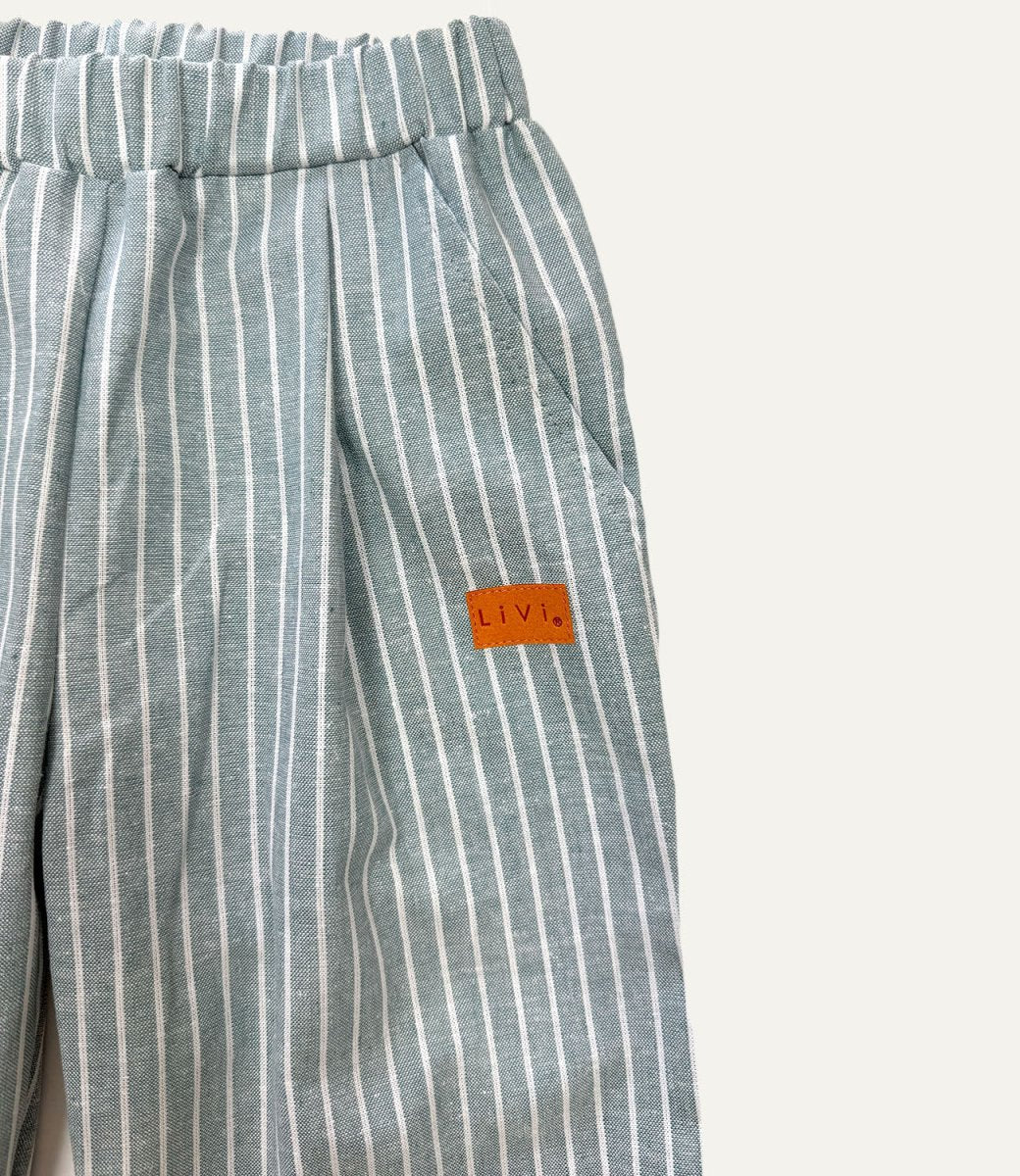 LEINENHOSE BAGGY GRAUBLAU STRIPES
