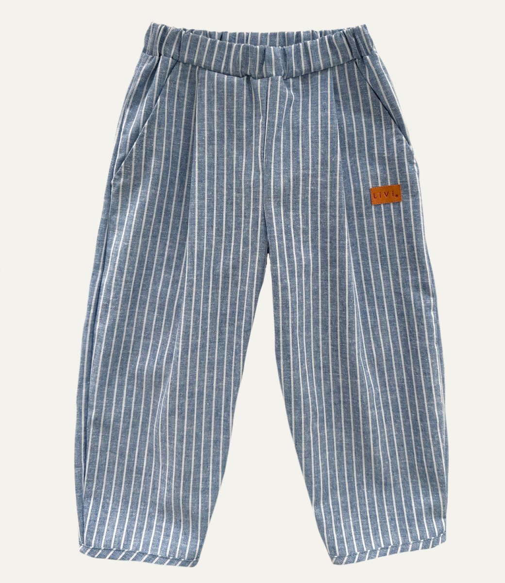 LEINENHOSE BAGGY JEANSBLAU STRIPES