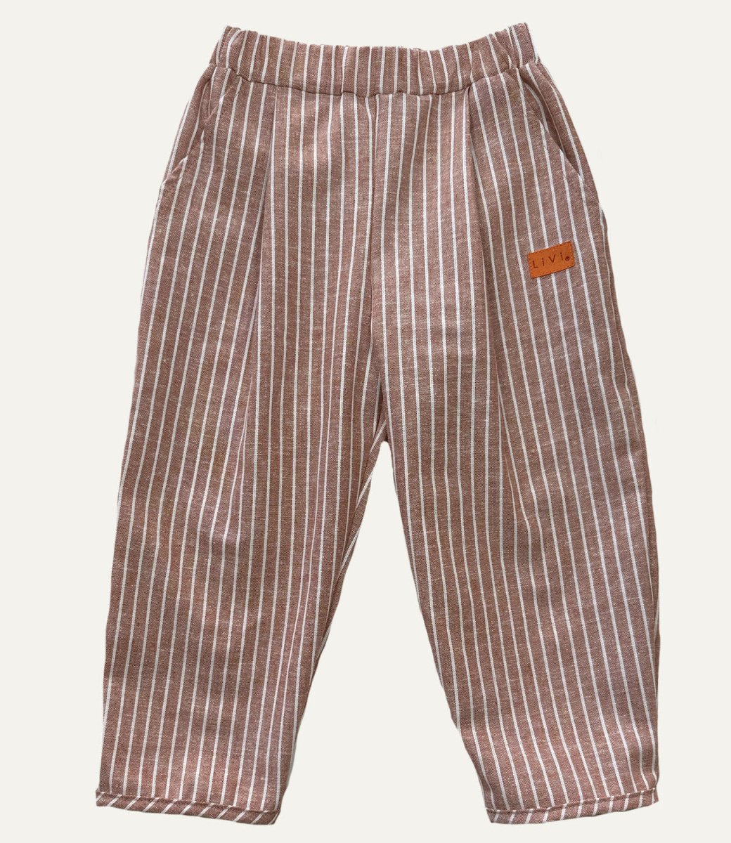 LEINENHOSE BAGGY ZIEGEL STRIPES