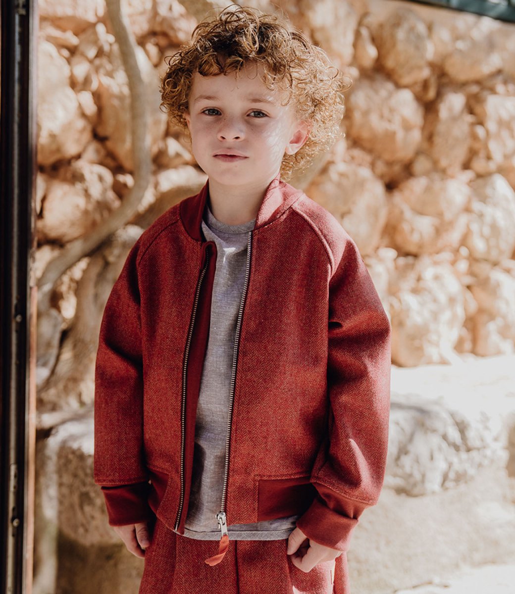 BOMBERJACKE AUS SCHURWOLLE Fischgrät RED