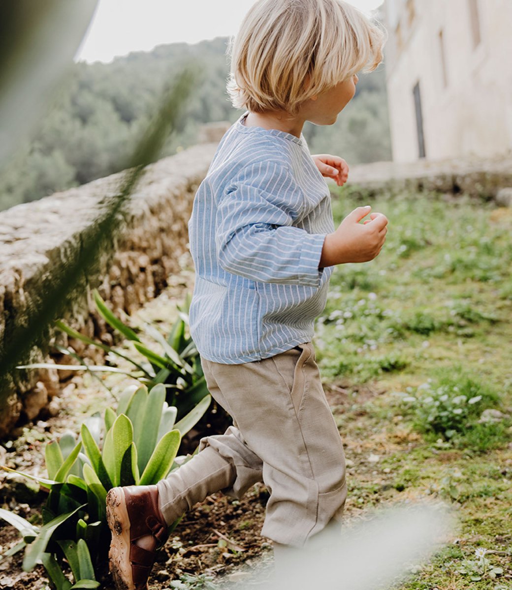 LEINENHEMD GRAUBLAU STRIPES