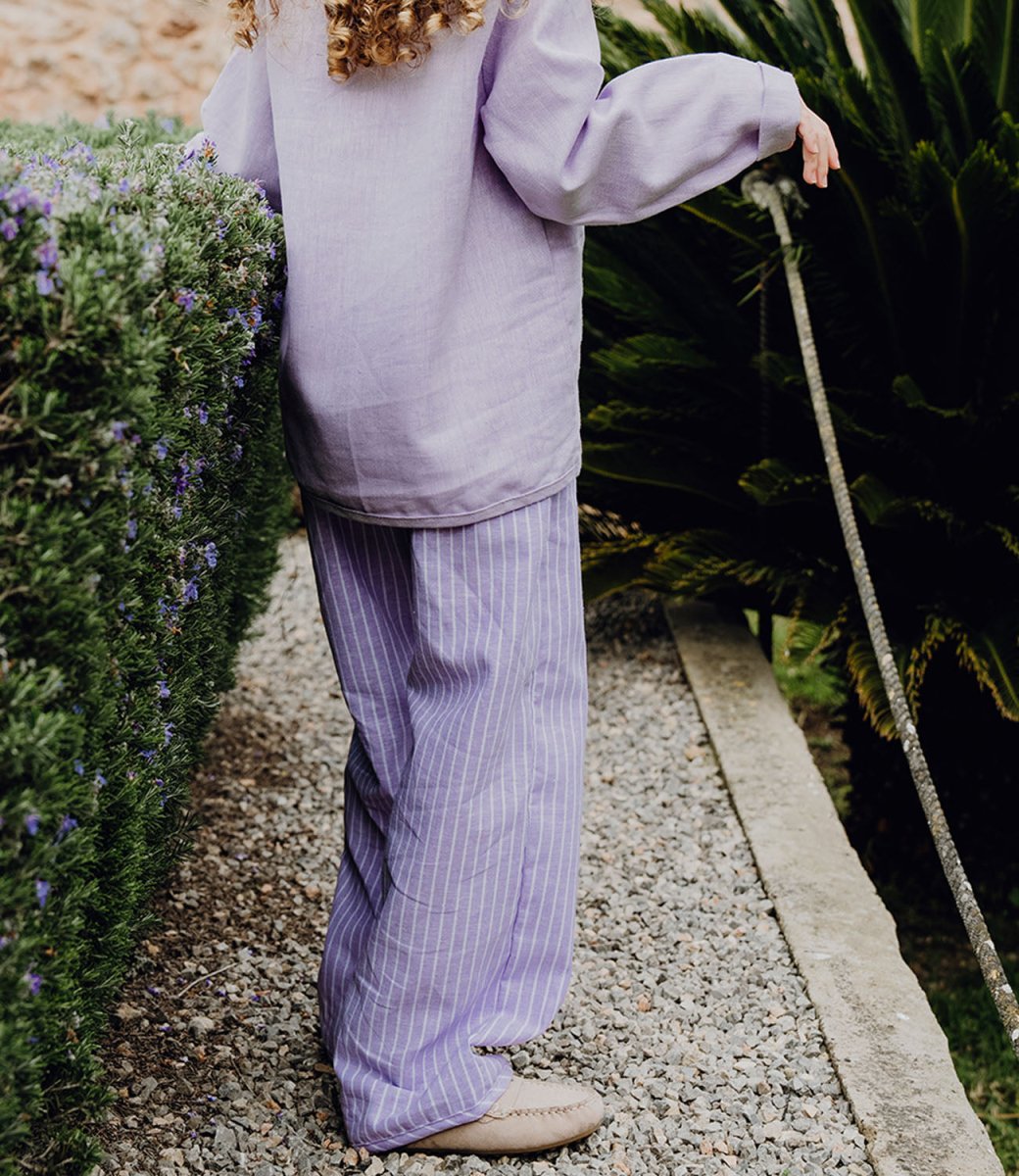 LEINENHOSE LANG FLIEDER STRIPES